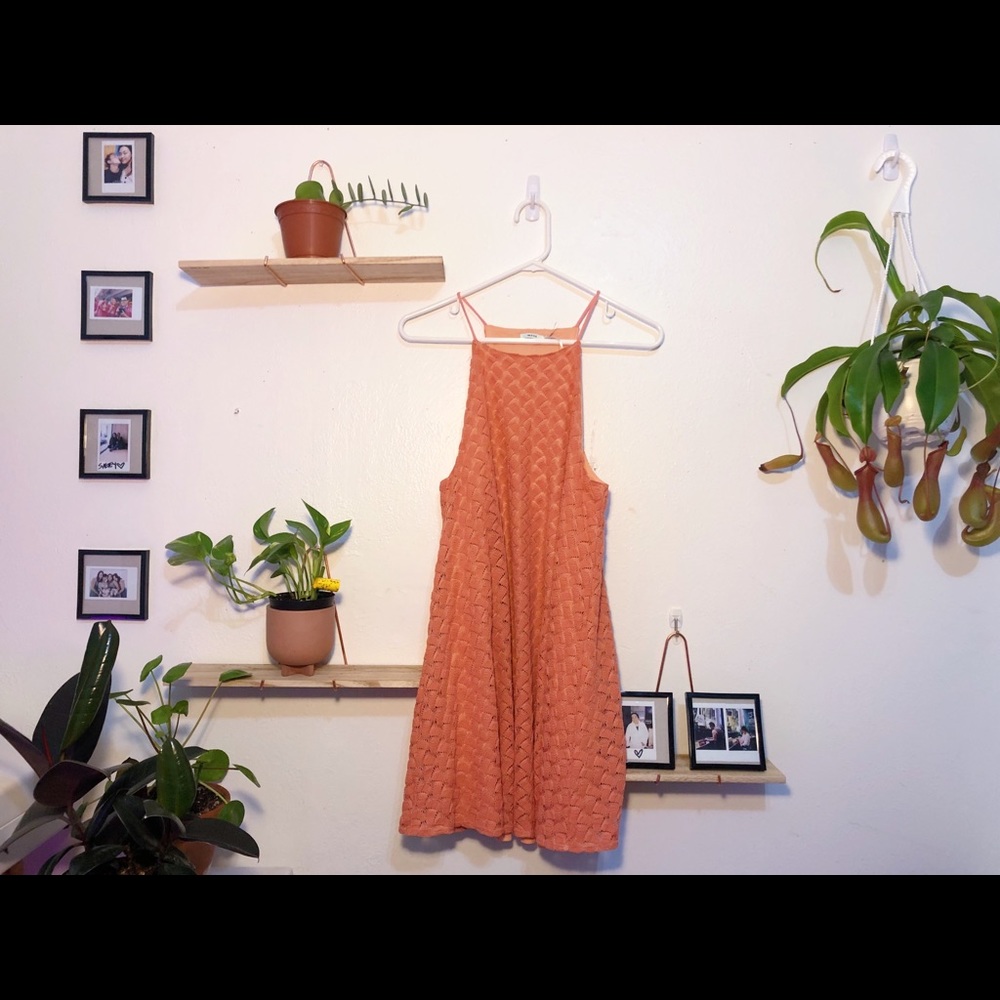 Orange halter dress above the knee length